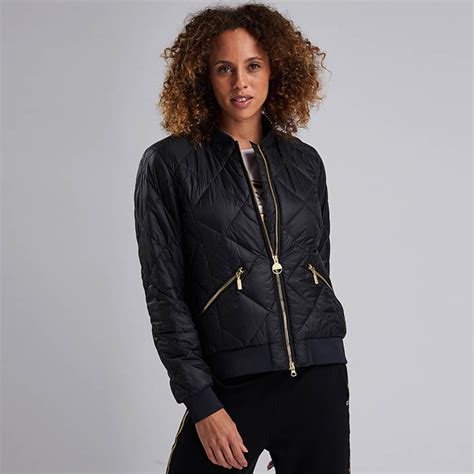 ladies barbour bomber jacket  Barbour® International Black Magna Overlayer Bomber Style Jacket
